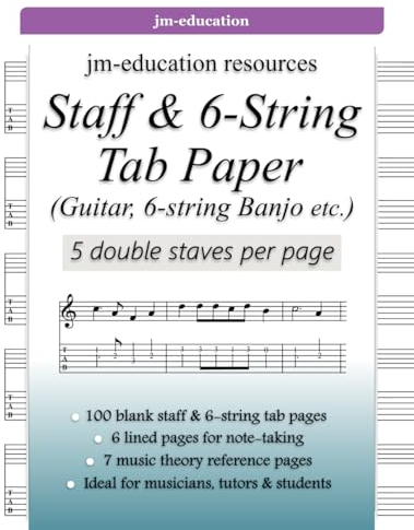 Staff & 6-String Tab Paper: (Guitar, 6-String Banjo etc.)