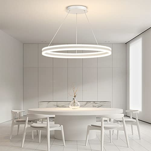 Bellastein Moderne LED Hängeleuchte, Esstisch Pendelleuchte Höhenverstellbar, Dimmbare Mit Fernbedienung 3000K-6000K, Acryl Hängelampe Wohnzimmer Esszimmer (Weiß, 60cm)