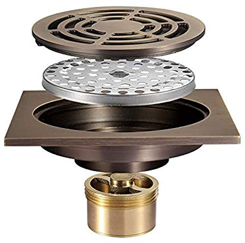 XHALERY 10,2 cm Duschablauf, Messing, Deodorant, quadratisch, Bodenablauf, Antikbronze, Duschbodenablauf mit abnehmbarem Deckel, Badezimmer, Duschabfluss für Badezimmer, Deo-Kern aus Messi
