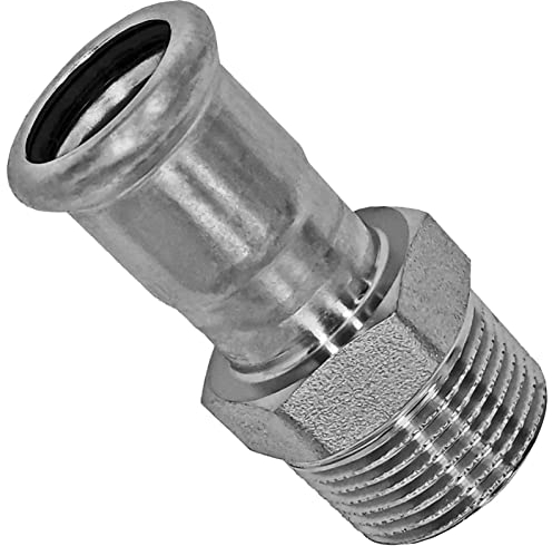 MegaHaustechnik Edelstahl V4A Press Fitting Übergang mit 1/2 Zoll Außengewinde i-AG Muffen Anschluss zum Verpressen für Rohr Außendurchmesser 18mm M Kontur Trinkwasser Verbinder VA INOX
