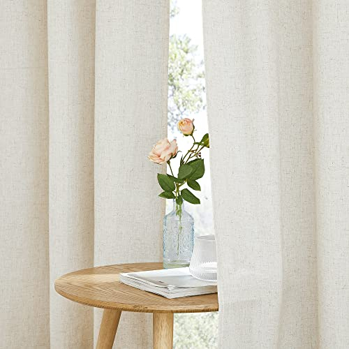 PONY DANCE Schlafzimmr Gardinen Leinen Vorhang Beige Ösenschal 2er Set Boho Gardinen Leinenoptik Halbtransparente Vorhänge mit Ösen Linen Curtains for Living Room, H 200 x B 140 cm