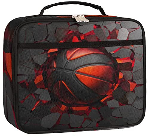 YoCosy Lonchera para niños y niñas, color negro y rojo, bolsa de almuerzo aislada para baloncesto, bolsa de almuerzo reutilizable, pequeña bolsa de refrigeración, contenedor de comida, kit de bolsa