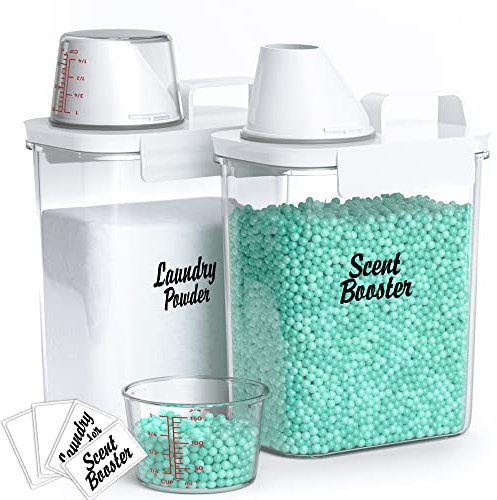 Moryimi Lot de 2 récipients booster de parfum pour buanderie - 1,7 l - Distributeur de perles de rechange pour lessive - Conteneur en poudre - Distributeur de détergent à lessive en poudre
