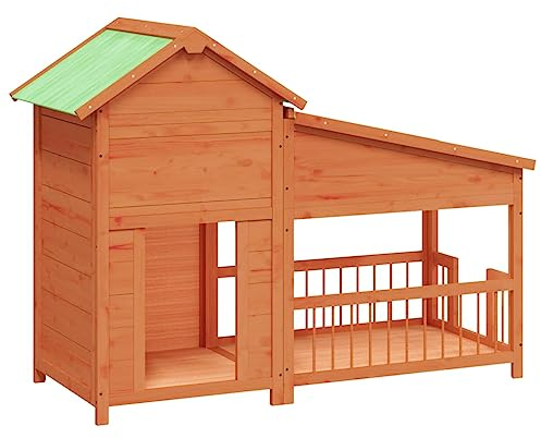vidaXL Hundehütte, Hundehaus mit wasserfestem Dach, Kleintierhaus für Haustiere, Hundehäuschen Hundehöhle Outdoor, Braun 143x60,5x109cm Massivholz Kiefer