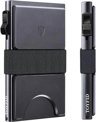 TOYFID Slim Wallet for Men-Metal Card Holder Wallet,Minimalist Pop Up Mens Wallet,RFID Blocking Business Card Case Wallet with Backplate & Cash Band for Quick Card Access