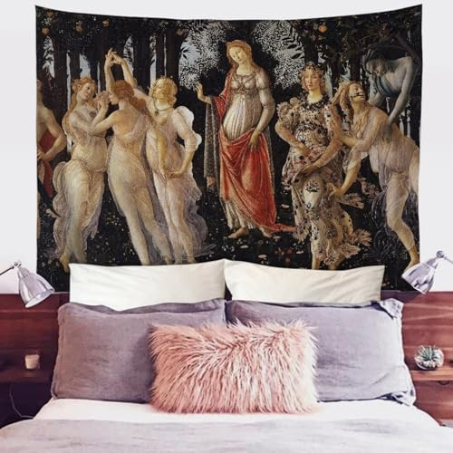 Psesaysky Primavera Gemälde von Botticelli Tapisserie, Wandbehang, Wanddekoration für Wohnzimmer, Schlafzimmer, Schlafsaal, klassische Kunst, Wandteppich für Damen und Herren, langlebig, 150 x 100 cm