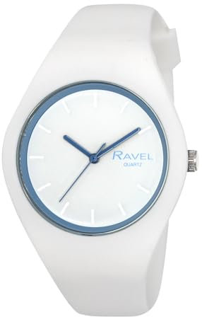 Ravel - Orologio unisex Slim Comfort Fit con cinturino in silicone a contrasto - Quarzo analogico - R1804.46 - Bianco/Cielo blu