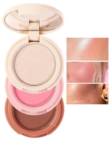 Palette Trucco 3 In 1, Palette Di Evidenziatori In Polvere, Palette Di Evidenziatori Per Il Viso, Palette Di Evidenziatori E Contorno E Palette Di Fard, Strumenti Cosmetici Versatili (01#)
