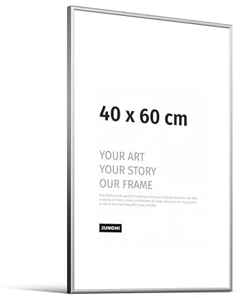 JUNOMI® Bilderrahmen 40x60 cm Aluminium | Farbe Silber (matt) | Wanddeko Metall mit bruchsicherem Acryl-Glas | Bilderrahmen Metall