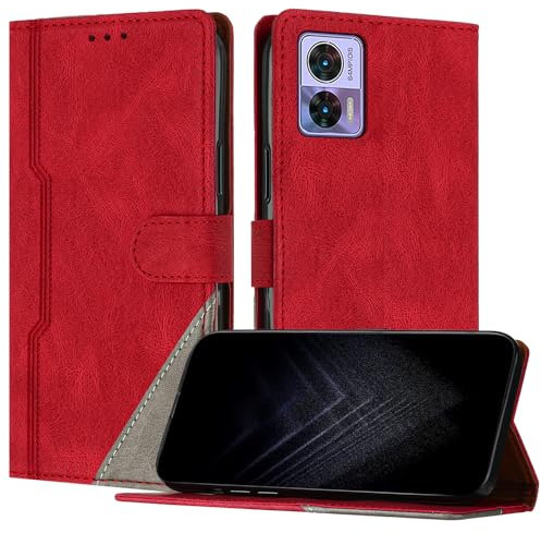 Netany Schutzhülle für Motorola Edge 30 Neo/Edge 30 Lite, PU Leder Flip Wallet Handyhülle mit magnetisch Kartenfächer Standfunktion Hülle für Moto Edge 30 Neo - Rot