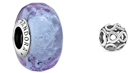 Pandora Wellenförmiges Lavendelblaues Murano-Glas Charm, 798875C00, Lila, 1,3cm