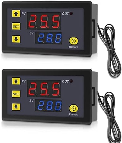 GERUI 2 Stück W3230 20A DC 12V Digital Temperaturregler,Digitaler Thermostat Temperaturschalter-50-120℃ mit NTC 10K-Sensorsonde.