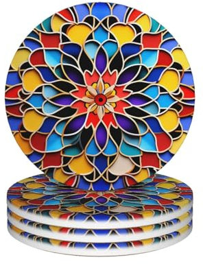 Lot de 4 dessous de verre en céramique pour types de tasses, sous-verres de couleur marocaine pour protection de table, dessous de verre absorbant pour table basse, décoration d'intérieur
