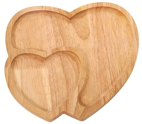 BEAHING Herzförmiges Tablett, herzförmige Teller Holz Herztablett romantische Herz Wurstwarenbrett 2 Fach 9.1x8.7in Herzplatte für Hochzeit Valentinstag Kerzenlicht Abendessen
