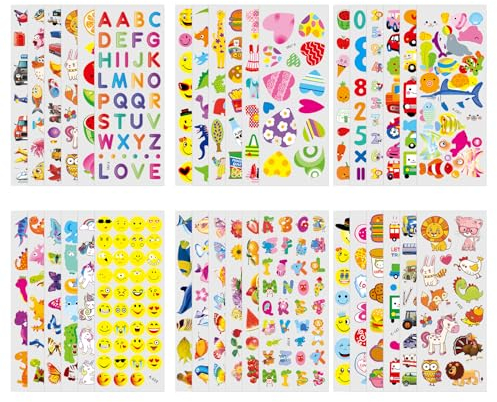 Vicloon 3D Aufkleber für Kinder, 36 Blätter Kleinkinder Geschwollene Aufkleber, bauschige Aufkleber, Lebendige Kinderaufkleber3D-Aufkleber für Jungen, Mädchen, Lehrer als Belohnung