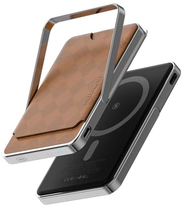 Power Bank Magsfe with Wallet, KUULAA Induktive Faltbarer Powerbank Magnetisch 5000 mAh, Wireless Battery Pack 20W PD USB C Fast Charging für iPhone 15/14/13/12 Plus/Mini/Pro/Pro Max (Brown)