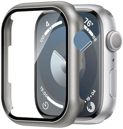 Protectores de Pantalla para Apple Watch 9 45mm, Vidrio Templado 9h Marco de AleacióN de Aluminio, Mantiene el Original, Sensible al Tacto,PelíCula Protectora Ligera para Apple Watch Serie 9 8 7
