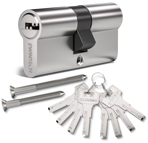 Bwintech 80mm(40/40) Cerradura de cilindro europeo de aleación de níquel y zinc, cerradura de barril, llave con 8 hoyuelos horizontales