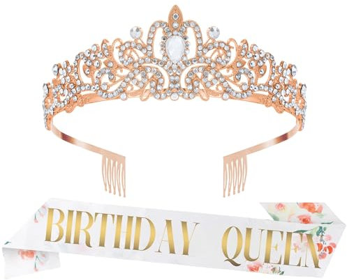 Nurplexl Krone Geburtstag,Geburtstagskrone Erwachsene,Schärpe Geburtstag,Geburtstagskrone Mädchen,Schärpe Bedrucken,Prinzessin Krone,Birthday Crown Birthday Queen Tiara Krone Frauen Party Accessoires