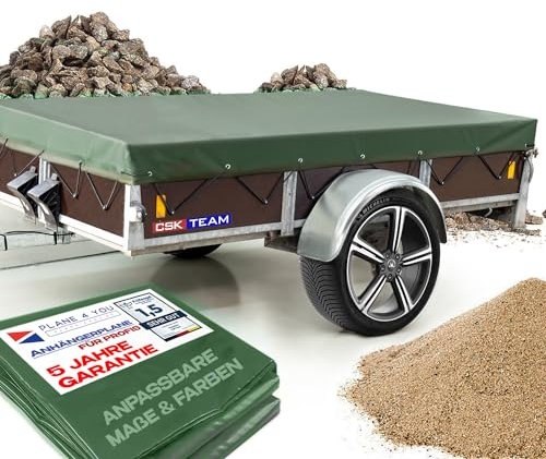 Hochwertige Anhängerplane 282 x 176 x 6 cm - Flachplane für Saris Anhänger - wasserdichte PVC Abdeckplane I Plane nach Maß - Bronzegrün - Matt - Oliv grün - Tarnplane - Bundeswehr