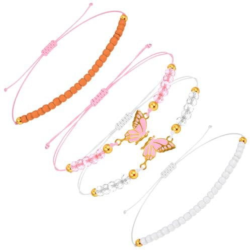 Andibro 4 Stück Freundschaft Armband,Freundschaftsarmbänder mit Schmetterling Anhänger Verstellbare Bff Armbänder für 2 Elegant Beste Freundin Geschenke für Damen Herren Freunde(Rosa)