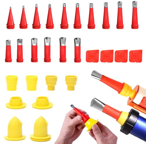 Qiciqinoone 28PCS Edelstahl Dichtungsdüse Silikondüsen, Universal Gummidüse Werkzeug Kit, Einteiliger Edelstahldüsen Dichtmittel Abdichten Düsen, Dichtungsfinisher Silikon Düse für Fenstern,Badezimmer
