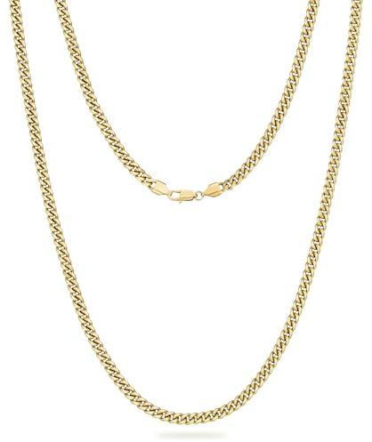 KRKC Herren Halskette, 2/3/4/5mm 14K Gold Vergoldet/Silber Farbe Edelstahl | Panzerkette Cuban-Chain, Geburtstag Geschenk Nickel-frei Dünne Goldkette Silberkette für Männer Länge 45-66cm