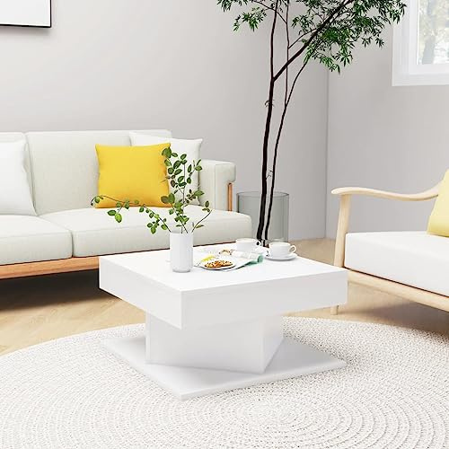 puraday Wohnzimmer Couchtisch 57x57x30 cm Beistelltisch Holz Multifunktionstisch Schlafzimmer Praktischen Coffee Table Quadratisch Robust Haltbarkeit Weiß Holzwerkstoff Metall