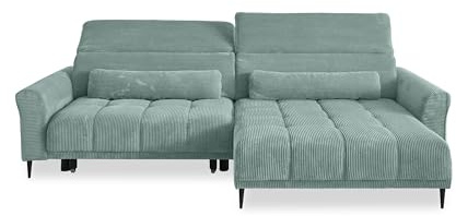möbelando Wohnlandschaft >Wolve< Mint, Ottomane rechts, elektrische Sitztiefenverstellung, Metallfüße schwarz, Nosagunterfederung, Polyätherschaum, inkl. 2 Zierkissen, 277x108x179 cm (BxHxT)