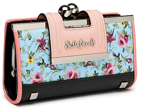 AFKOMST Damen-Clutch aus PU-Leder, Geldbörse mit 10 Kartenfächern Hellblau