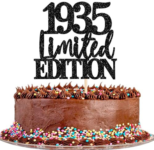 Xsstarmi 1 Pack Limited EDITION 1935 Cake Topper Glitter Happy 90th Birthday Cake Pick 90 Fabulous Cheers to 90 Years Cake Decorations for Happy 90th Birthday Anniversary Party Supplies Black