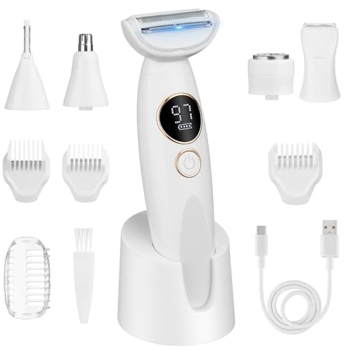 LOPHE Rasierer Damen, Privater 4-in-1-Elektrorasierer für Damen, Schmerzloser Rasierer mit Zubehörteilen, Nass- und Trockenanwendung, geeignet für Bikinizone, Achselhöhlen, Beine(Weiß)