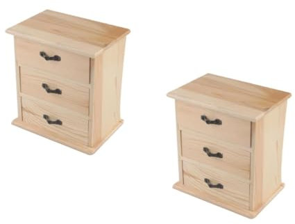 NUOBESTY 2pcs Wooden Cabinets with 3-tier Drawers Desk Storage Boxes for Office Home Jewelry Makeup Organization