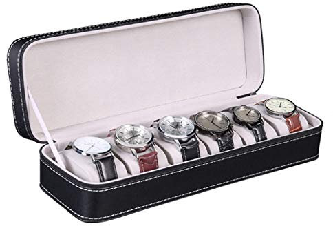 QTYQWC Uhrenbox, 6 Fächer, Pu-Leder, Uhrenbox, Zubehör, Schmuckschatulle, Uhrendisplay, Aufbewahrungsbox zum Vorspielen, Geburtstag, Jahrestag, für Männer und Frauen