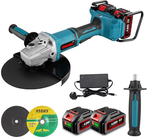 Cordless Angle Grinder Power Tool - 180mm Angle Grinder Variable Speed 3000-12000RPM, 2-Position Side Handle for Metal Surface Cutting/Grinding/Polishing