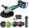 Cordless Angle Grinder Power Tool - 180mm Angle Grinder Variable Speed 3000-12000RPM, 2-Position Side Handle for Metal Surface Cutting/Grinding/Polishing