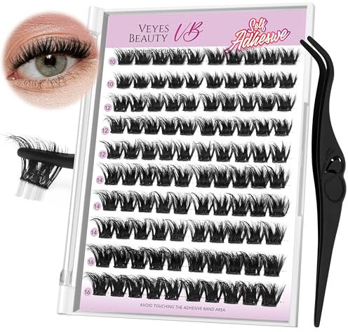 VEYESBEAUTY Cils Auto-Adhésifs 48 Clusters Self Adhesive Lash Faux Cils Auto Adhésifs 100pcs avec Pincettes(Marvel 10-16mm)