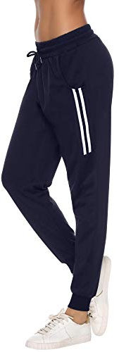 Sykooria Damen Jogginghose Sporthose Lang Yoga Hosen Freizeithose Laufhosen Baumwolle High Waist Trainingshose für Frauen, Streifen B-Navy Blau, L