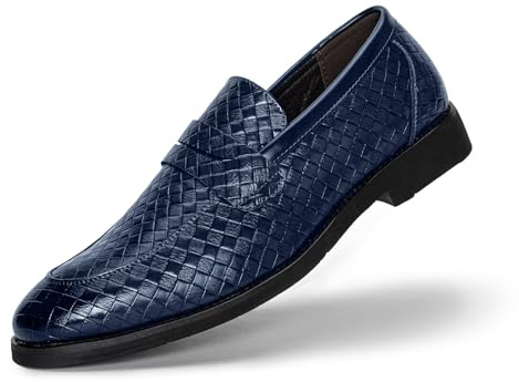 Ophestin Men's Loafers Moccasins Weave Formal Dress Shoes Slip-On Driving Business Shoes Navy 9uk