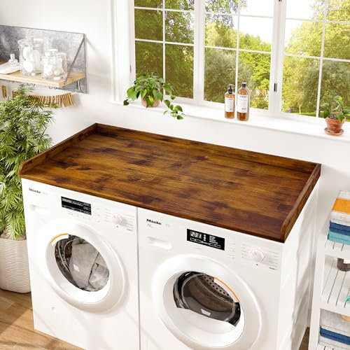 Avana Washer Dryer Countertop, Walnut Laundry Countertop with Raised Edges - 54 Width x 27.5 Depth Laundry Room Organization