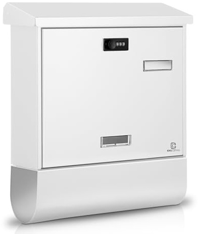 KINGCEPHAS Post Box,Large Wall Mount Letterbox with Combination Lock(White) | Newspaper Compartment,Galvanized Steel,Weatherproof,Letter Box for Outdoor,Viewing Windows,Newspaper Holder,38x11.5x42.5cm