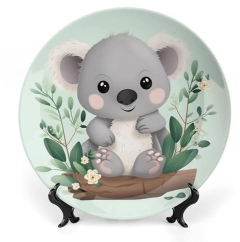 HETVBNS Assiette décorative en porcelaine anglaise Koala - Assiettes à dîner personnalisées en céramique avec support de présentation - Décoration murale à suspendre - 15,2 cm
