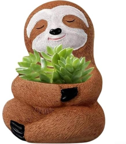 Faultier-Pflanzenhalter, niedlicher Blumentopf für den Innenbereich, Pflanzgefäße mit Schwunggesicht, Pflanztopf mit Drainageloch, für Luftpflanzen, Sukkulenten, Kakteen (12,5 x 8,5 cm) (braun)