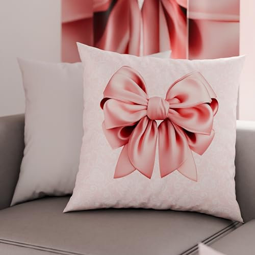 PETTI Artigiani Italiani - Coppia di Federe Cuscino 40x40 cm in Microfibra, Cuscini Arredo Camera da Letto, Divano, Salotto, Set 2 Fodere Copricuscino, Federa Fiocco Rosa, 100% Made in Italy