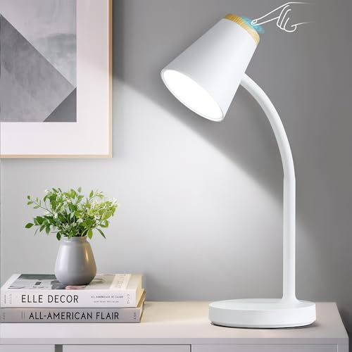 GyroVu Schreibtischlampe, LED Tischlampe Dimmbar Augenschutz, Flexibler Gänsehals Tischleuchte für Kinder, Lektüre Desk Lamp mit Touch Steuerung für Schlafzimmer, Studierzimmer, Nachttisch, Büros