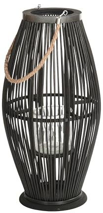 Bambus Laterne Zya | mit Henkel und Glaseinsatz, 60 cm, schwarz | Holz Kerzenhalter, Windlicht, Deko Laterne für Balkon Garten Terrasse Wohnung