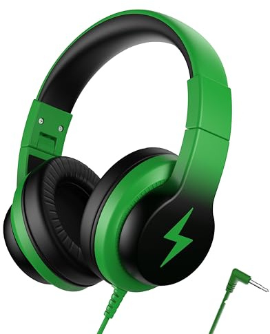 Candy Bila Auriculares para niños, auriculares con cable para niños sobre la oreja con micrófono, limitador de volumen de 85/94 dB para niñas y niños, auriculares plegables para aprendizaje y
