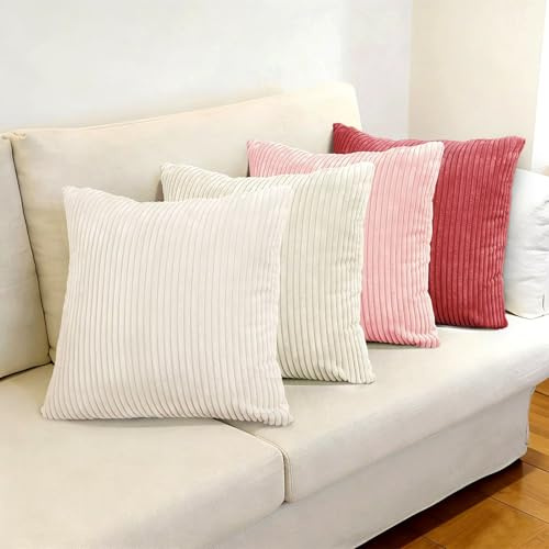 Longing Home Kissenbezug 40x40 Rosa Serie, Kordsamt Dekokissen 4er Set | Kissenbezüge, Sofakissen, Dekokissenbezug, Kissenhülle deko, Weiche für Dekorative Sofa Schlafzimmer Wohnzimmer Balkon Kinder