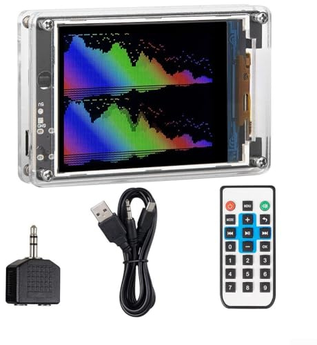 Musikspektrum-Visualizer mit Mikrofon und Line, Schallpegelmesser, Uhr und Stereo-Audio-Display, LCD-Bildschirm, Fernbedienung, unterstützt kabelgebundene und Mikrofoneingänge, mehrere Anzeigeeffekte
