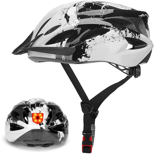 Casque de vélo pour Homme et Femme, avec lumière, Unisexe, pour Adultes, Respirant, Casque de Cyclisme réglable, 57-62 cm, Blanc
